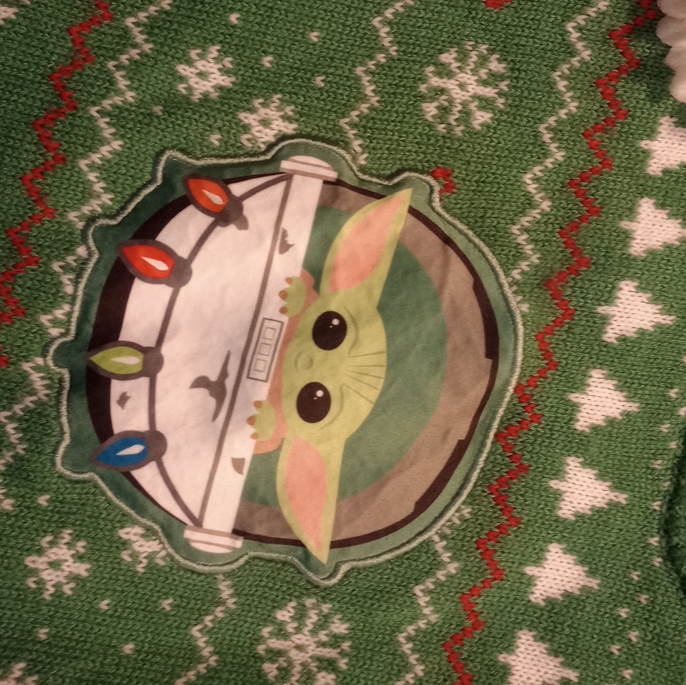 Star Wars Grogu Christmas Sweater Dress Girls M  (7-8)-the flower is just a prop